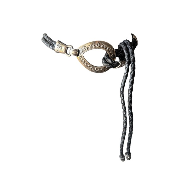 Brighton Vintage 1994 Black Leather Boho Western Lasso Lariat Rope Braid Belt L - Picture 7 of 9